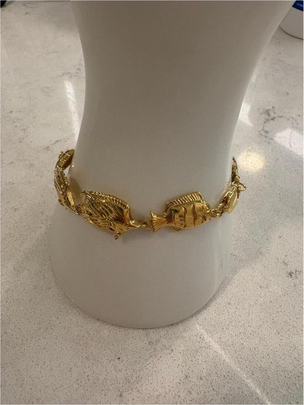 Gold Fish-Link 24k Gold over Bronze Diamond Cut Bracelet
